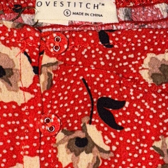 Lovestitch Women's Red Floral Long Sleeve Blouse S With Square Neckline & Peplum - Picture 2 of 11